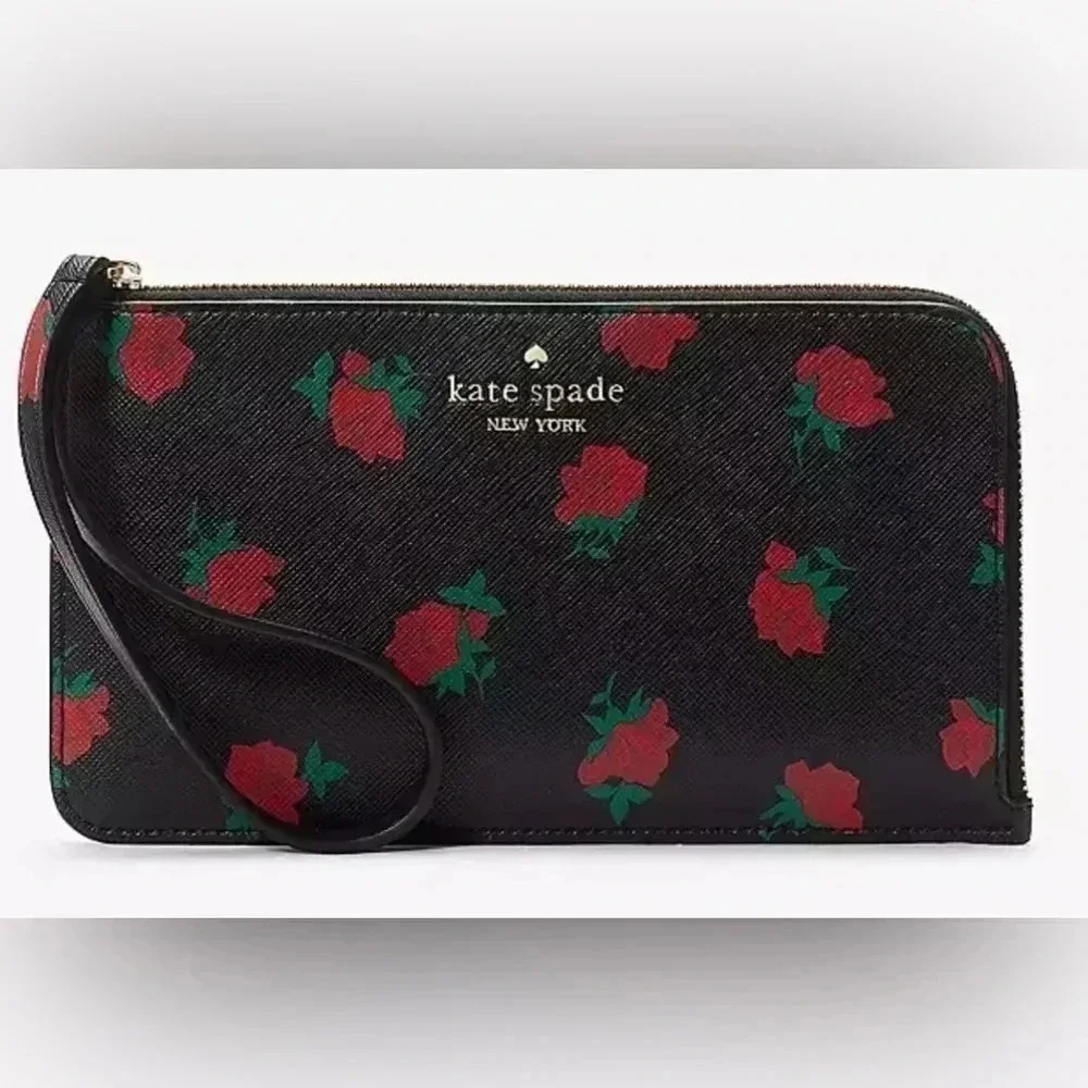 Kate Spade NWT Lucy Medium L-Zip Wristlet COLOR: Black Multi